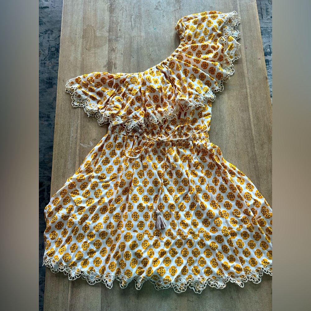 Cleobella one shoulder dress with yellow flowers & tie waist